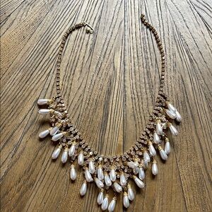 Source Unknown Gold and White Statement Necklace